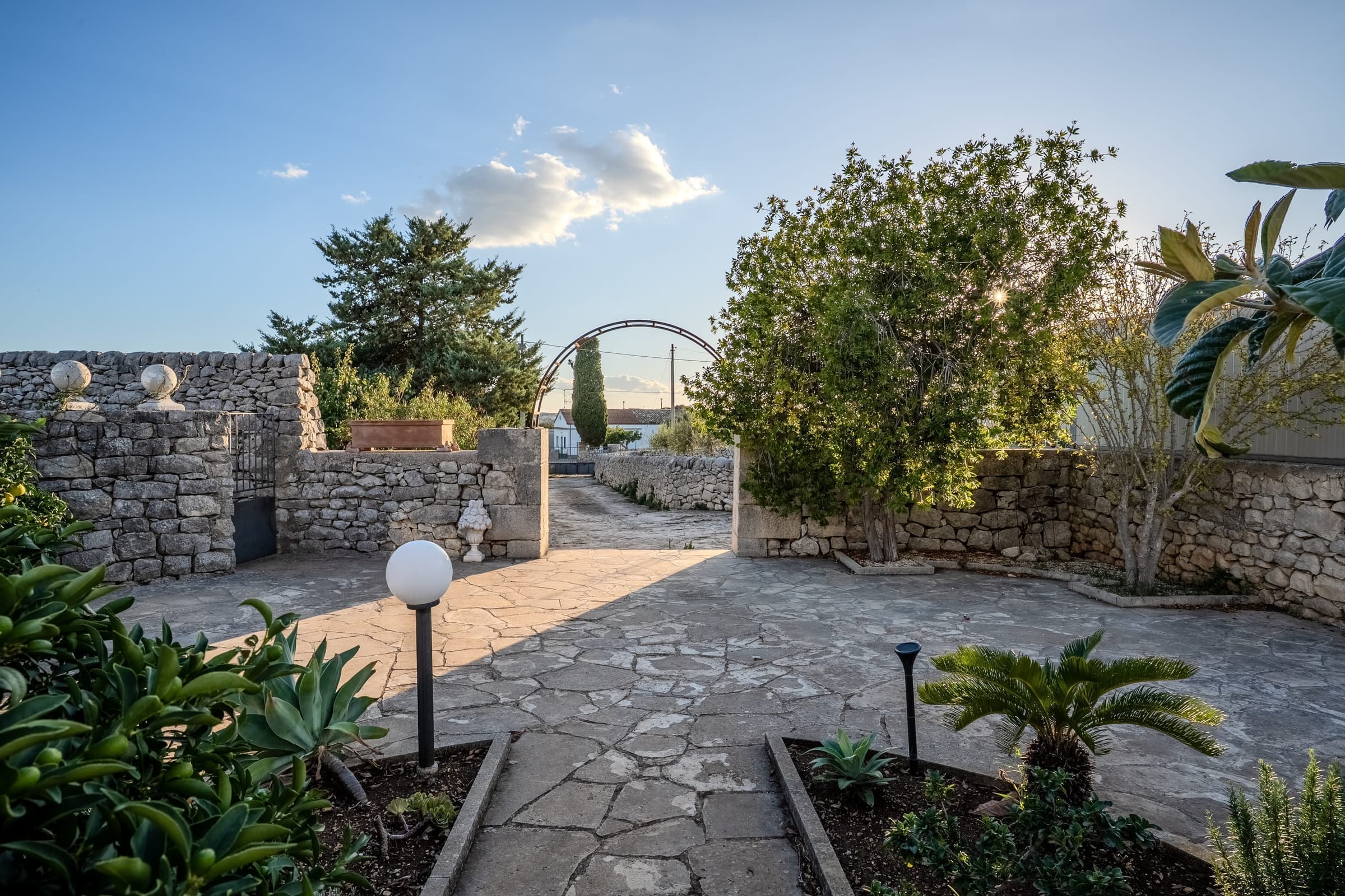 Entrance bathed in golden evening light